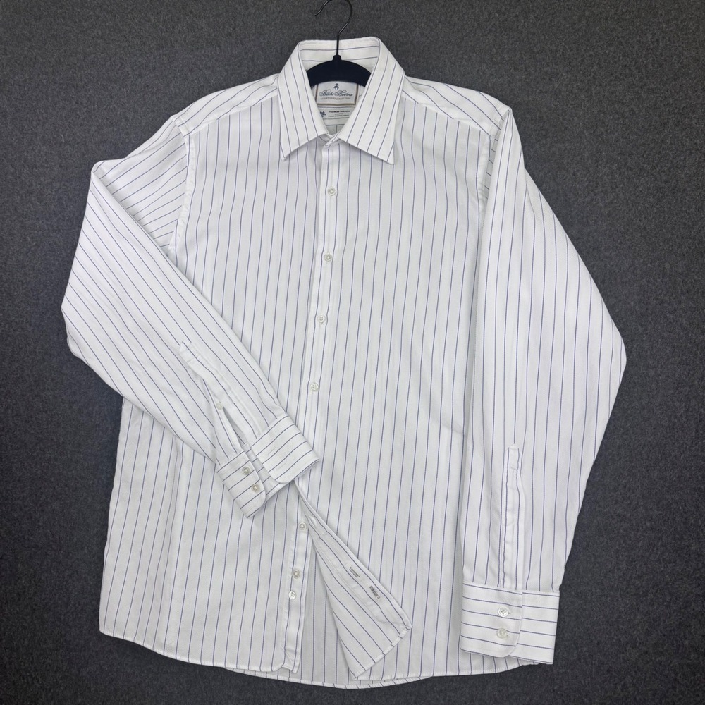 Brooks Brothers Milano Fit Thomas Mason Striped Dress Shirt 16.5 34 White Blue